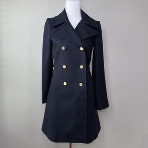 Club Monaco Women XS Italian Wool Double Breast Coat Gold Buttons Nautical Chain